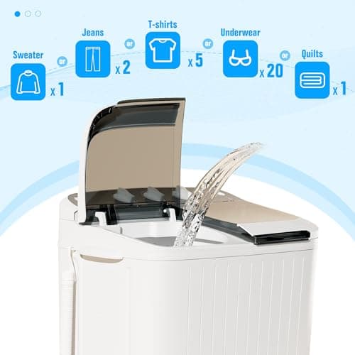 INTERGREAT Portable Washing Machine with Longer Hose, Twin Tub Washer Mini Compact Laundry Machine with Drain Pump, 16lbs Portable Washer Dryer Combo for Dorms, Apartments, Grey - Image 7