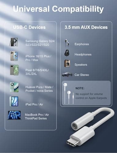 USB-C to 3.5mm Audio Headphone Adapter - HiFi 2 Pack Compatible with Apple iPhone 16 15 Samsung Galaxy S25 S24 S23 S22 S21 Plus Pro Max Ultra Pixel iPad - Type C to Aux Cord Jack Dongle Adapter - Image 4