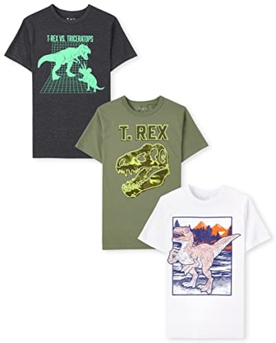 The Children's Place Boys' Short Sleeve Graphic T-Shirt 3-Pack, T-REX VS. Triceratops/T.REX/Dino, Medium (7/8)