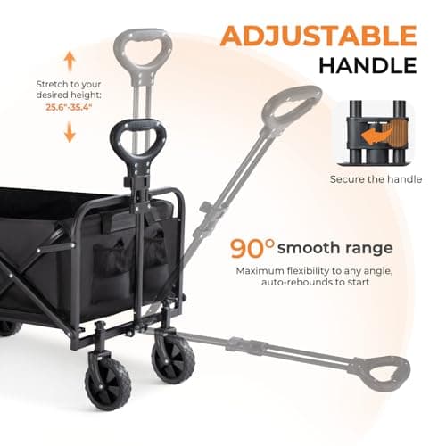 Collapsible Wagon 220 lbs, Heavy Duty Wagon Carts Foldable, Portable Wagons for Groceries, Beach Cart with All-Terrain Wheels & Drink Holders, Utility Wagon for Shopping, Sports, Camping, Black - Image 3
