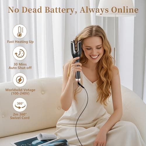Automatic Hair Curler, Auto Rotating Curling Iron with 4 Temperatures, 8 Timers 12s-19s, LCD Display, 1" Large Slot, Dual Voltage, Auto Shut-Off, Anti-Scald (Black) - Image 4