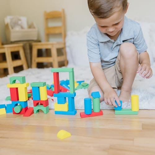 Melissa & Doug 100 Wooden Building Blocks with Storage Box | 100 Pieces, Wooden Blocks In 4 Colors & 9 Shapes, Montessori Toys, Construction Play, Toddler Learning Toys for Kids, Ages 2+ - Image 8