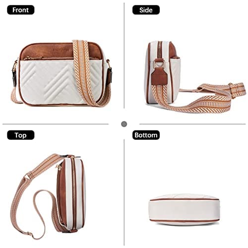 BOSTANTEN Quilted Crossbody Bags for Women Vegan Leather Purses Small Shoulder Handbags with Wide Strap Beige with Brown - Image 6