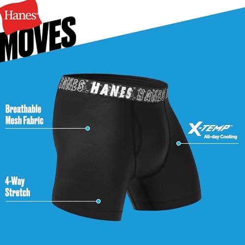 Hanes Boys' Big Performance Tween Boxer Brief Pack, X-Temp Mesh Underwear, Assorted, 6-Pack, Black/Blue/Green/Grey-6 Pack, Large - Image 3
