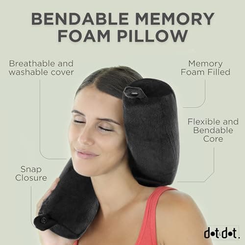 Dot&Dot Twist Memory Foam Travel Pillow for Airplanes - Travel Neck Pillow for Sleeping - Airplane Pillow for Neck Support, Chin, Lumbar and Leg - Adjustable, Bendable Neck Roll Pillow (Velvet Black) - Image 2