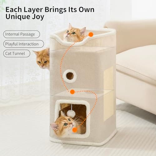 Cat Beds for Indoor Cats, Cat House 2-Story, Cat Condo with Stable Frame and Large Scratch Pad, 24'' Durable Cat Cube Playhouse with Dangling Balls, Perfect for Multiple Pets - Image 2
