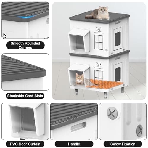 Dahivs Heated Cat House for Outside, High Insulated Heated Outdoor Cat Shelter 100% Weatherproof with Escape Door, Elevated Outdoor Cat House with Heater for Feral Stray Barn Cat Kitty 17.7"x17"x17.5" - Image 7