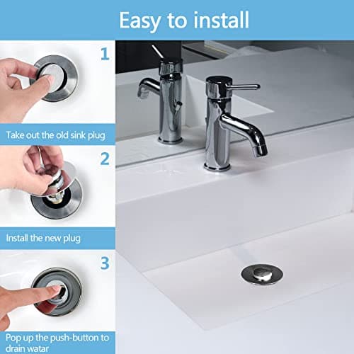 QYHNYJF Bathroom Sink Stopper,UniversalBasin Pop Up Bathroom Drain Stopper, for 1.1~1.5 in U.S. Standard Drain Holes, with Hair Catcher Anti Clogging Bathroom Sink Drain Strainer (Silver) - Image 6