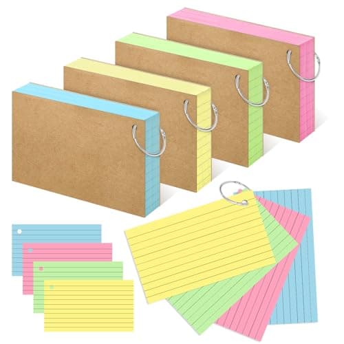 YAGUAO Colored Index Cards 3x5 Inch Flash Cards with Ring Lined Flashcards Note Cards for Studying School Supplies College, 200 Count