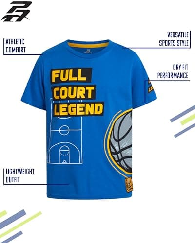 Pro Athlete Boys T Shirts - 4 Pack Performance Athletic Shirts for Boys - Crewneck Short Sleeve Graphic Tees (Size: 5-16), Size 14/16, Grey/Black/Blue/Navy - Image 2