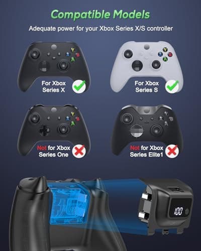 YUANHOT Rechargeable Battery Pack for Xbox Series X/S, LED Display 2 Pack 5180mWh Fast Charging for Xbox Controller Battery Pack, Remote Play and Charge Kit for Xbox Series X/S Accessories - Image 4