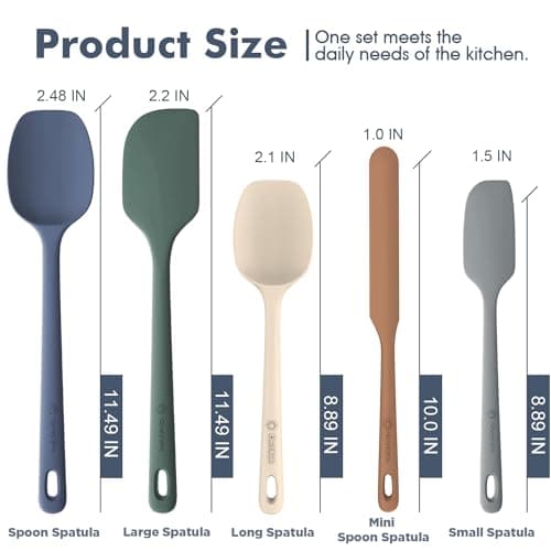 ChefAide 5 Pieces Silicone Spatula Set, Food Grade Rubber Spatula, Upgrade Strong Handle with Ergonomic Grip, Heat Resistant Up to 600°F for Nonstick Cookware, Cooking - Image 2