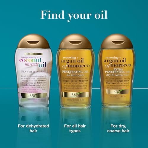 OGX Renewing + Argan Oil of Morocco, Cold-Pressed Argan Oil for Hair Penetrating Treatment & Shine, Moisturizing & Strengthening Silky Oil for All Hair Types, Paraben & Sulfate Free, 3.3 fl oz - Image 6