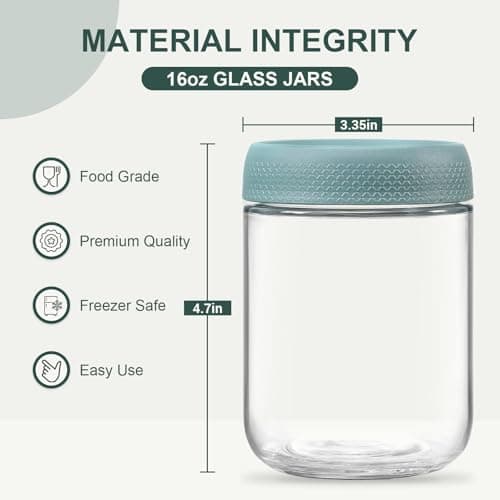 NETANY 6-pack 16 oz Overnight Oats Containers with Lids, Glass jars with Airtight Lids, Wide mouth Mason Salad jars, Glass Food Storage Containers for Snacks Yogurt Spice Sugar - Image 2
