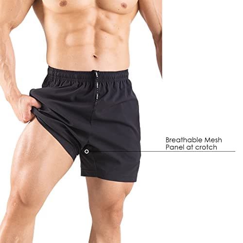 Gaglg Men's 5" Running Shorts 2 Pack Quick Dry Athletic Workout Gym Shorts with Zipper Pockets Black/Green,Large - Image 4