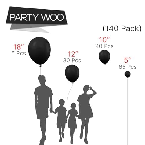 PartyWoo Black Balloons 140 pcs Different Sizes Pack of 18 12 10 5 Inch Matte Black Latex Balloon Arch Kit Garland for Graduation Halloween New Year Anniversary Birthday Party Decorations Black-Y18 - Image 2