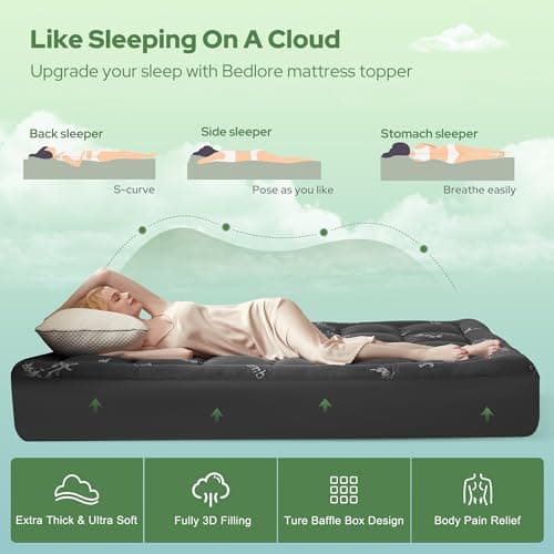 BEDLORE King Mattress Topper Viscose Derived from Bamboo, Thick Pillow Top Mattress Pad with Stretchable Pockets for 6"-18" Mattress, Soft Breathable Mattress Topper for Back Pain Relief(Dark Gray) - Image 4