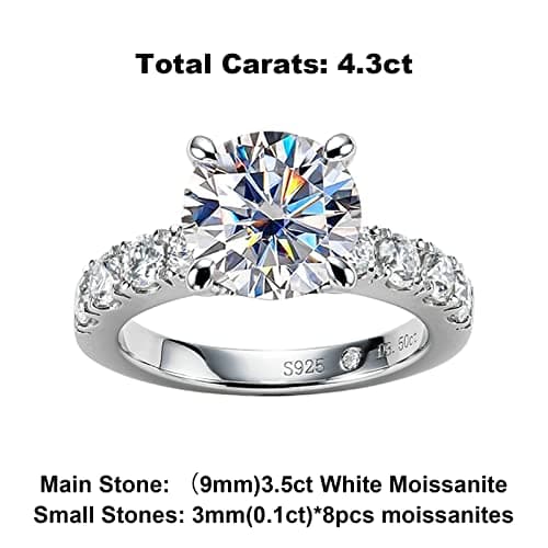 AnuClub Moissanite Engagement Ring 4.3cttw D Color Round Cut 925 Sterling Silver Eternity Wedding Promise Anniversary Band Ring for Women Size 7 - Image 8