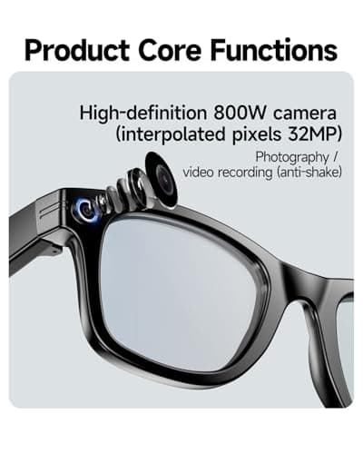 AI Smart Glasses 4K HD Camera, BT Call, 800W Anti-Shake Camera Glasses with Video Recording Dual Mic, Simultaneous Interpretation/GPT Identify Objects, 270mAh Blue Light Glasses（Black） - Image 2