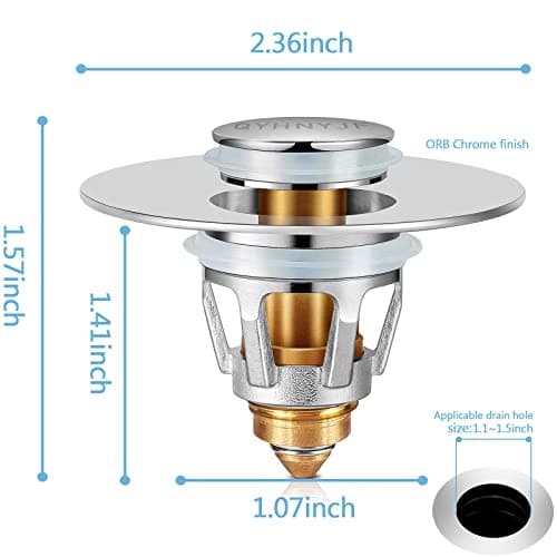 QYHNYJF Bathroom Sink Stopper,UniversalBasin Pop Up Bathroom Drain Stopper, for 1.1~1.5 in U.S. Standard Drain Holes, with Hair Catcher Anti Clogging Bathroom Sink Drain Strainer (Silver) - Image 2