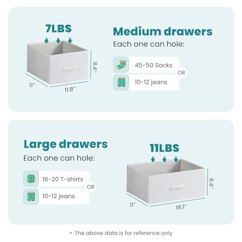 OLIXIS Dresser for Bedroom, 7 Storage Drawers, Wide Fabric Closet Chests Organizer Tower Furniture, TV Stand with Wooden Top Metal Frame for Clothes, Living Room, Hallway, Entryway, Classic White - Image 3