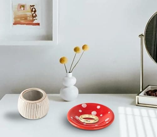 dgudgu Mushroom Ring Holder Jewelry Tray Red Dish Ceramic Trinket Storage Jar Mini Engagement Ring Holder - Image 7