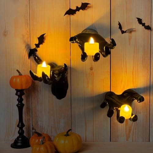 DAZONGE Halloween Decorations, Pack of 3 Wall Mounted Creepy Reaching Hands with Lighted Candles, Life-Sized Horror Hands for Gothic Wall Decorations, Scary Halloween Decorations Indoor - Image 6