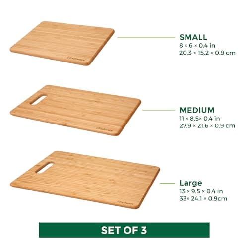 Bamboo Cutting Boards for Kitchen [Set of 3] Wood Cutting Board for Chopping Meat, Vegetables, Fruits, Cheese, Knife Friendly Serving Tray with Handles - Image 4