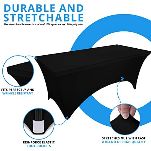 Utopia Kitchen Spandex Tablecloth 2 Pack [6FT, Black] Tight, Fitted, Washable and Wrinkle Resistant Stretch Rectangular Patio Table Cover for Event, Wedding, Banquet & Parties [72Lx30Wx30H Inch] - Image 5