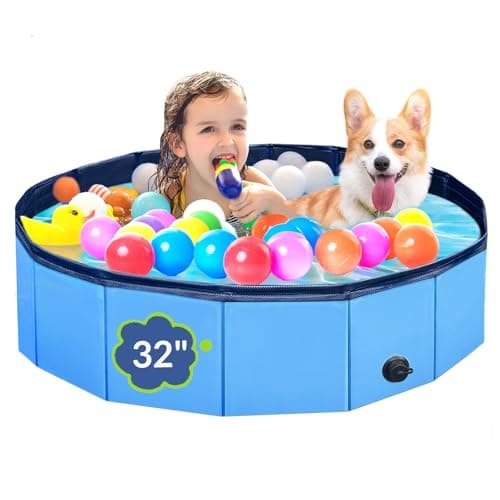 Dog Pool, Foldable Pet Swimming Pool with 6mm High-Strength PP Board, Hard Plastic Collapsible Doggy Pools for Small Dogs Kitty Duck,Non-Slip Doggie Bathtub Quick to Set Up and Drainage Hole(32x8in)