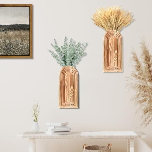 Dnnnii 2 Pack Wooden Wall Vase Set - Brown Finish Modern Farmhouse & Boho Wall Decor for Entryway, Hallway, Bathroom, Living Room, Dining Room, Narrow Spaces - Image 5