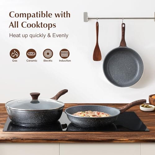 SENSARTE Nonstick Frying Pan Skillet, Swiss Granite Coating Omelette Pan, Healthy Stone Cookware Chef's Pan, PFOA Free (8/9.5/10/11/12.5 Inch) (9.5 Inch) - Image 3