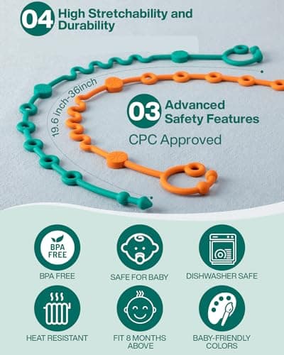 LittleHugs Toy Straps for Baby, 5pcs Adjustable Toy Holder for Stroller Accessories, Silicone Tether Pacifier Clip, No Throw Travel Essential Leash for High Chair, Car Seat (5-Pack) - Image 3