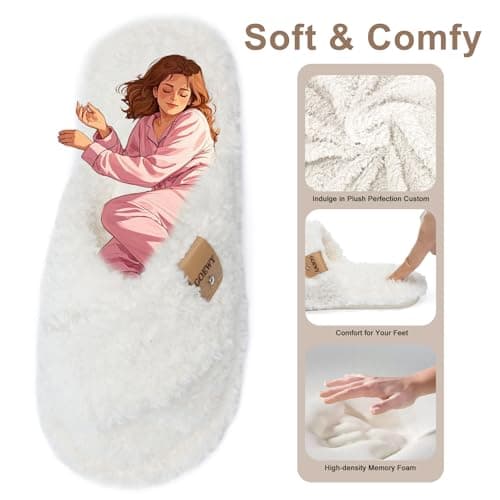 GOEWY Fuzzy Open Toe Slippers for Women Indoor and Outdoor with Memory Foam Cozy Cross Band Cute Slipper Soft House Shoes Slides Slip On Gifts for Women Mom Her Ladies Bridesmaid White - Image 3