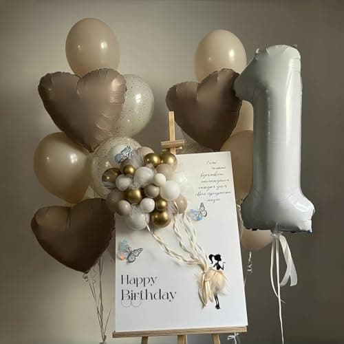 40 Inch Beige Number 1 Balloon for 1st Birthday Decoration, Large Self Inflating Cream Foil Number Balloons 0-9 for Boys Girls, White Sand 1 Helium Balloons for Women Men Party Anniversary Supplies - Image 5