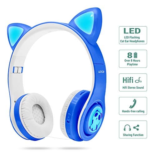 Woice Wireless Bluetooth Kids Headphones, LED Flashing Lights, Music Sharing Function, 85db Volume Limited, Over-Ear and Build-in Mic Wireless/Wired Children Headphones for Boys Girls (Blue) - Image 3