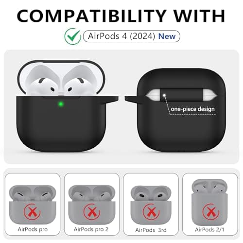 Ljusmicker for AirPods 4 Case Cover 2024 with Cleaner Kit,Soft Silicone Protective Case for Apple AirPods 4th Generation Case for Women Men,AirPod 4 Case Accessories with Keychain-Black - Image 2