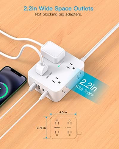 Surge Protector Power Strip, HANYCONY Extension Cord with Multiple Outlets, 5 Ft Ultra Thin Flat Plug 8 Outlets 4 USB Ports(2USB C), 1080J Outlet Extender for Home Office College Dorm Room Essentials - Image 4