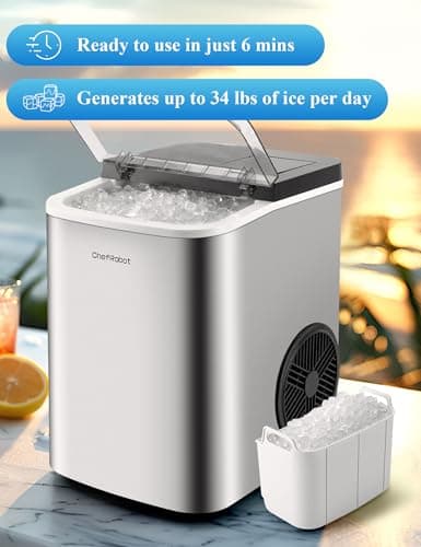 ChefRobot Ice Machine,Stainless Steels Chewable Ice Maker Ready in 6 mins,34Lbs/24H Nugget Ice Maker Countertop,One-Click Pebble Ice Maker for Home/Party/Bar/Daily-Use - Image 2
