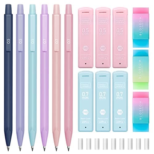 Four Candies Cute Mechanical Pencil Set, 6PCS Pastel Mechanical Pencils 0.5 & 0.7mm with 360PCS HB Leads, 3PCS Erasers and 9PCS Eraser Refills, Aesthetic School Supplies for Girls Writing - Image 9