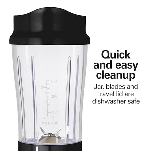 Hamilton Beach Portable Blender for Shakes and Smoothies, 14 Oz BPA Free Travel Cup & Lid, Durable Stainless Steel Blades, Personal Smoothie Blender, Black (51101AG) - Image 4