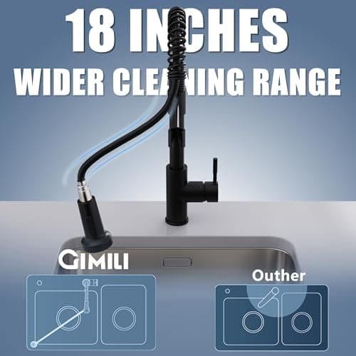 GIMILI Black Kitchen Faucet with Pull Down Sprayer Single Hole Spring Kitchen Sink Faucet, Suitable for Farmhouses, RV, Utility Laundry Room, Outdoor, and Campers. Llave para fregadero de cocina - Image 4