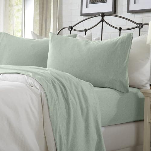 Cotton Jersey Knit Twin XL Sheet Set - Ultra-Soft, Stretchy, Heathered Melange Green Bed Sheets - Cozy, Soft T-Shirt Sheet & Pillowcase Set