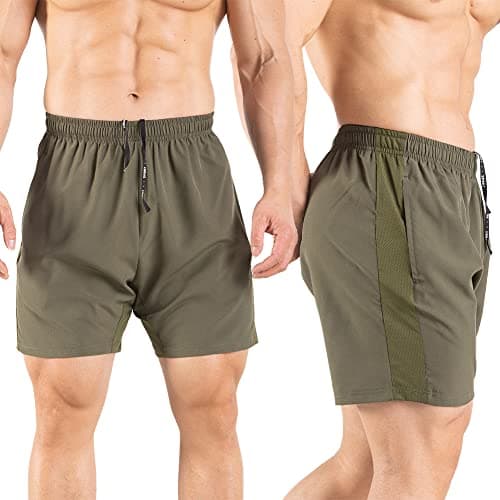 Gaglg Men's 5" Running Shorts 2 Pack Quick Dry Athletic Workout Gym Shorts with Zipper Pockets Black/Green,Large - Image 3