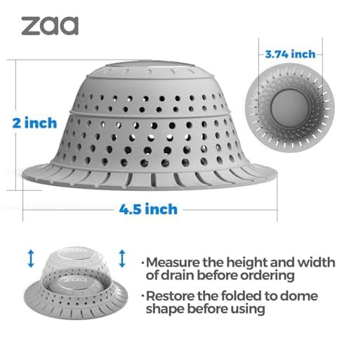 zaa Bathtub Drain Hair Catcher, Premium Silicone Shower Hair Catcher, 1Pack Collapsible Hair Stopper for Pop Up and Regular Drains of Shower, Bathtub, Bathroom, Sink, Gray - Image 6