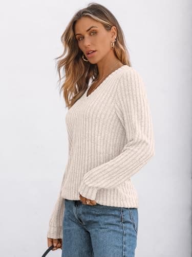 AUTOMET Womens V Neck Long Sleeve Shirt Fall Fashion Tops Tunic Dressy Casual Sweater Clothes Cute Trendy Work Outfits 2025 Apricot L - Image 3