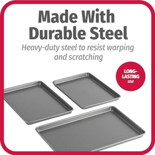 GoodCook Everyday Nonstick Carbon Steel Baking Sheet Set, 3 Pack – Small 13” x 9”, Medium 15” x 10”, Large 17” x 11” – Carbon Steel Cooking Pans, Cookie Sheet Bakeware Set - Image 6