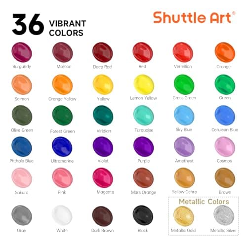 Shuttle Art Acrylic Paint Set, 36 Colors Acrylic Paint with Brushes & Palette, 2oz/60ml Bottles, Rich Pigments Non-toxic for Artists Kids & Adults, Painting on Canvas Rock Ceramic Wood - Image 2