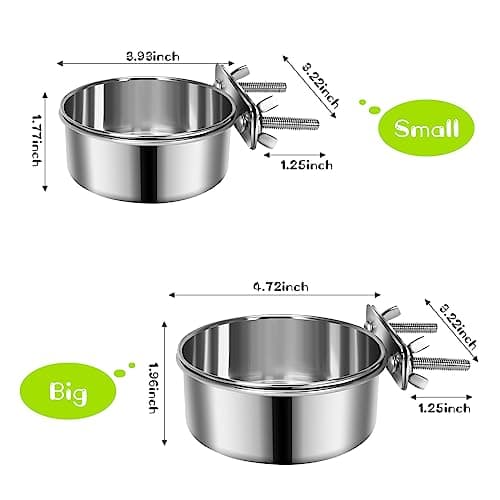 2 Pcs Small Pet Dog Food Water Bowl for Cage Stainless Steel Non-Spill Kennel Hanging Cats Pets Bowls with Clamp Holder Crate Feeder Dish for Small Dogs Pets (4.7x1.9'' & 3.9x1.7'') - Image 2