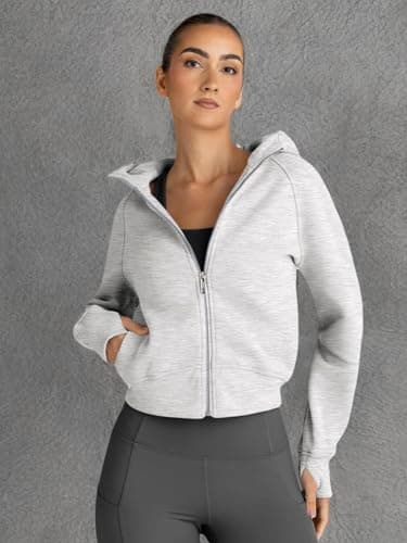 Trendy Queen Womens Zip Up Hoodies Jackets Cropped Sweatshirts Fleece Fall Outfits Casual Comfy Y2k Tops Winter Clothes 2025 Grey S - Image 6